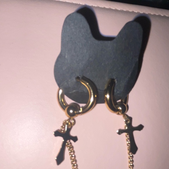 Mega Earrings in gold cross chain mini hoops - Picture 9 of 9